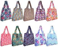 SZUAH 10 Pack Reusable Grocery Shopping Bags, Foldable Shopping Bags Grocery Tote with Attached Pouch,Machine Washable Eco-Friendly.