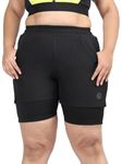 CHKOKKO Plus Size Double Layered Sports Gym Workout Running Shorts for Women Black XL