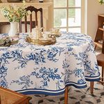Bnejvif Oval Tablecloth Blue Floral Tablecloth, Modern Floral Oval Tablecloth, Blue Floral Tablecloth, Indoor/Outdoor Waterproof Wrinkle Free Durable Blue Tablecloth for Oval Tables 60 X 84 in