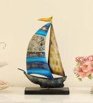 vedas Multicolour Iron Onyx Boat Ship Model Figurine Showpiece Home Decor (Size 9.5 x 14 inches)