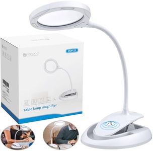 eSynic Magnifying Glass with Light and Stand USB-C Rechargeable 5X &10X 110mm Large Len 15 LEDs 3 Brightness Levels Flexible Desktop Magnifier Lamp with Clamp & Base for Reading Crafts Jewelry Repair