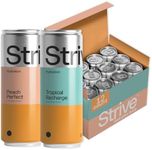 Strive Soda Sparkling Hydration Soda Variety Pack with Electrolytes & Organic Honey - Passionfruit Coconut Naturally Sweetened Drink - No Artificial Sweeteners or Preservatives - 12 Pack Cans Tropical Recharge & Peach Perfect