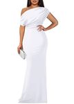 YMDUCH Women's Elegant Sleeveless Off Shoulder Bodycon Long Formal Party Evening Dress, White, M