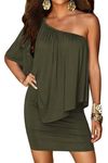 ADEWEL Women's Sexy Off Shoulder Multiple Dress Layered Party Cocktail Mini Dresses (Small, Green)