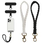 2 Pack Boho Phone Wrist Strap Handmade Macrame Mobile Phone Lanyard with 2 Pcs Phone Tether Tab, Anti Theft Lanyard for Phone Compatible with Most Smartphones for Women Men (1 Black, 1 White)