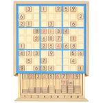 KAILIMENG Wooden Sudoku Board Game with Drawer - 81 Grids Number Place Wood Puzzle for Kids and Adults (Blue Frame)
