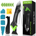 5 in 1 Silicone Caulking Tool Kit Caulk Sealant Remover and Finishing Tool, 6 Silicone Pads, Grout & Adhesive Residue Scraper and Smoothing Tool for Bathroom, kitchen, Sink & Tile Joints (Green)