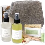 Spa Care Package for Men, Natural Handmade Valentines Day Gift for Men, Relaxing Men Skincare Grooming Kit Including 6 pc - Massage oil, Shower Mist, Soap, Soap Saver, Lip Balm, Towel, by Lizush