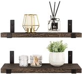 Mkono Rustic Wood Floating Shelves Wall Mounted Shelving Set of 2 Decorative Wall Storage Shelves with Lip Brackets for Bedroom, Living Room, Bathroom, Kitchen, Hallway, Office