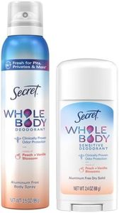 Secret Whole Body Deodorant for Women, Stick + Spray Bundle, Peach + Vanilla Blossom Scent, Aluminum Free, 72 HR Odor Protection, 2.4 oz & 3.5 oz (Pack of 2)