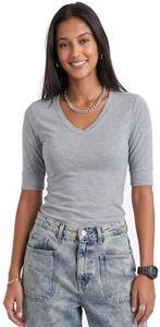 Emmalise Women's Slim Athletic Fit Vneck Tshirt Half Sleeves Top (Heather Gray, 1xl)