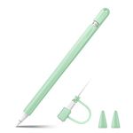 FINTIE Silicone Sleeve for Apple Pencil 1st Generation, Ultra Light Pen Skin Case Cover Soft Protective iPad Pencil Grip Holder with 2 Nib Covers, Cable Adapter Tether, Green