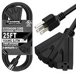 Kasonic 25 Ft Extension Cord with 3 Outlets, UL Listed 16/3 SJTW 3-Wire Grounded, 13A 125V 1625W for Indoor/Outdoor Use - Black