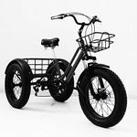 EMYJAY Tricycle for Adults, 3 Wheeled 7-Speed Adult Trikes 20-Inch Fat Tire Men's Women's Tricycles Cruiser Bike, Cargo Basket, Bicycles for Shopping Picnic Outdoor Sports