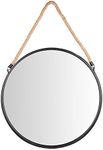 Danya B. SE001 Framed 20" Decorative Round Black Metal Circle Wall Mirror with Hanging Rope – Rustic Mirror, Hanging Mirror