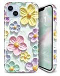 JIAXIUFEN Case for iPhone 12 Pro iPhone 12 Sparkle Glitter Retro Oil Painting Printed Flower Design Slim Shockproof Protective TPU Soft Silicone Cover Phone Case Mint Colorful