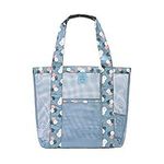 FITDON Mesh Beach Bag, Tote Bag with Pocket Women Shoulder Bag Shower Gym Bag Reusable Shopping Bag for Picnic Holiday Travel Grocery, Blue