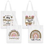 Mixweer 4 Pcs Teacher Canvas Totes Bag Teacher Appreciation Gifts Teacher Gifts Bag for Women (Leopard Print Style)