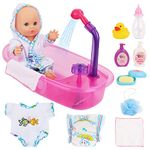 deAO Baby Doll Bath Play Set with Real Water Faucet Function and Baby Doll Accessories, Baby Doll Clothes, Dolls for 3 4 5 6 7 8 Year Olds Girls, Birthdays for Girl