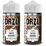 Vape Liquid, 2 x 100ml, Vape Juice, E Cigarette, For Vape Kits, Vape Gifts, Sub Ohm Ecig, No Nicotine, Shortfill, Premium [Coffee Nut + Salted Cara] Flavour E Liquid 70/30 0mg (By Drzl)