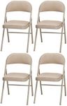 MECO 4 Pack Padded Folding Chairs, Cushioned Sand Fabric Foldable Chair, Buff