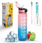 K-MART Sports Water Bottle with Straw and Time Marking, and 32OZ Capacity - Motivational and Eco-Friendly BPA-Free Bottle for Running, Gym, Yoga, Outdoors, and Camping (Style-1, Pink-Blue)