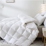 YLT Goose Down Duvet Queen Size, 229 x 229 cm (90 x 90 in), 50 oz Fill Weight, 100% Cotton Shell, Baffle Box Design, White, Warm Winter, Highly Fluffy, Machine Washable