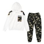 LOLANTA Camo Clothes for Boys Long Sleeve Hoodie and Pants Sets Kids 2 Piece Fall Outfits Sweatsuits(White,14-16)