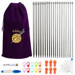 KOKNIT 11 Pairs Knitting Needle Set, 10'' Length Stainless Steel Single Pointed Sweater Staight Needle Kit in Different Sizes, Great for Weaving or Knitting