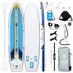 Tuxedo Sailor Large Size Inflatable Fishing Kayak 12'×34"×6" Ultra-Light Paddle Board, Stand Up Paddle Board Complete Accessories, Fishing Support Bases, Kayak Seat etc Suitable for Fishing