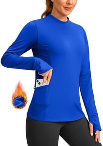 SANTINY Long Sleeve Thermal Shirts for Women Fleece Mock Neck Tops Winter Workout Running Gear with Zipper Pockets(Slate Blue_XL)