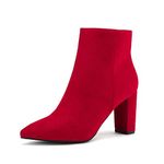 DREAM PAIRS Women's Chunky Heel Ankle Booties Pointed Toe Short Boots, Red-1, 5.5