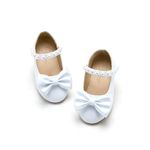 Flaryzone Toddler/Little Girls' Princess Mary Jane Flats Flower Girl School Uniform Bow Knot Dress Shoes (White,Toddler-Size 9)