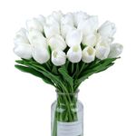 SITUMEIZI Artificial Flowers 15 Pcs Fake Tulips Real Touch 14" White Flowers Silk Faux Flowers Arrangement Bouquet for Wedding Home Decor Kitchen Office Room Party Decoration