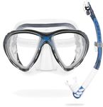 Cressi Big Eyes Evo Alpha Ultra Dry snorkel set snorkel set with snorkel and diving mask waterproof diving mask anti-fog anti-leak tempered glass premium dry snorkel for adults, Clear/Blue