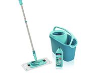 Leifheit Clean Twist Ergo 2.0 Flat Mop Set with Power Cleaner, Floor Mop with Microfibre Cover for Mist Cleaning on Laminate and Tiles, Mop with Spin Technology