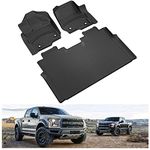 Kiwi Master F150 Floor Mats SuperCrew Cab Compatible for 2015-2024 Ford F-150 Accessories with Bucket Seats Front & 2nd 2 Row Seat All Weather Mat TPE Slush Liners Black