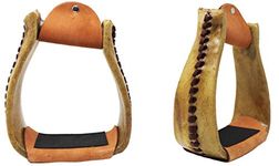 CHALLENGER Horse Saddle Western Rawhide Leather Covered Slanted Roper Stirrups 51209