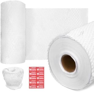 2 Pack White Honeycomb Packing Paper,12" x 328' Eco Friendly Packing Paper for Moving Recyclable Honeycomb Paper Moving Supplies Wrapping Paper With 100 Fragile Sticker Labels