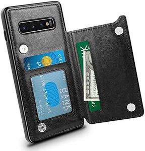HianDier Wallet Case for Galaxy S10 Plus Slim Protective Case with Credit Card Slot Holder for Men Flip Folio Soft PU Leather Magnetic Closure Cover Case for Samsung Galaxy S10 Plus 6.4 Inches, Black