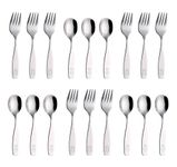 ANNOVA Kids Silverware 18 Pieces Children's Safe Flatware Set Stainless Steel - 9 x Children Safe Forks, 9 x Children Tablespoons, Toddler Utensils, Metal Cutlery Set Engraved (18)