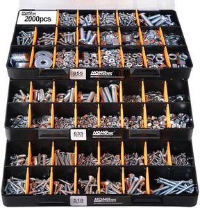 HongWay 2000pcs Hardware Assortment Kit, Nuts and Bolts Assortment Kit with 64 Sizes Bolts, Nuts & Washers Assortment and Metal & Wood Screw Organizer (3 Trays)