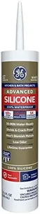 GE Advanced Silicone Caulk for Kitchen & Bathroom - 100% Waterproof Silicone Sealant, 5X Stronger Adhesion, Shrink & Crack Proof - 10 oz Cartridge, White, Pack of 1