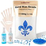 2.5 lb/1100g Wax Beads, Hard Wax Kit with 2 Wax Treatment Oils, Hard Wax Beads for Legs Underarm Face Bikini, and Brazilian Hair Remover, Women and Men Hair Removal Wax Beans Include 50 Waxing Sticks