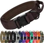 Joytale Tactical Dog Collar with Handle, Heavy Duty Military Dog Collar with 2 Patches for Training, Adjustable Tactical Collars for Medium Dogs, Brown, M