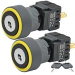 ZJWZJH Key Switch 2PCS 16MM with Key 2 Position Can Be Separate Selector Starter Lock On Off Keylock Switches Latching SPDT (2 Position 1NO1NC Round Yellow)