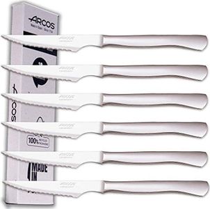 Arcos Juego Cuchillos Carne | 6 Piezas | Cuchillos carne cuchillo chuleteros | cubiertos acero inoxidable | Hoja 110 mm | mango monobloque | aptos lavavajillas | Caja Envase Ecológico
