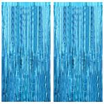 Heyu-Lotus 2pcs Foil Fringe Curtain Metallic Tinsel Curtains Streamer Party Photo Backdrop Hanging Curtain for Birthday Baby Shower Bridal Shower Blue Party Decorations 1m x 2m (Blue)