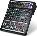 Audio Mixer Channel, Sounds Mixer for Streaming. Professional DJ Board Console 8-Channel Mic, Usb Audio Interface and 48V Phantom Power Mixer, DJ Studio Sound Board with FX Reverb Delay Effect.