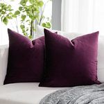 QUAFOO Eggplant Purple Soft Velvet Throw Pillow Covers 24x24 inch Set of 2 for Sofa Couch Bed Living Room Decorative Luxury Solid Rectangle Cushion Covers Case with Zipper